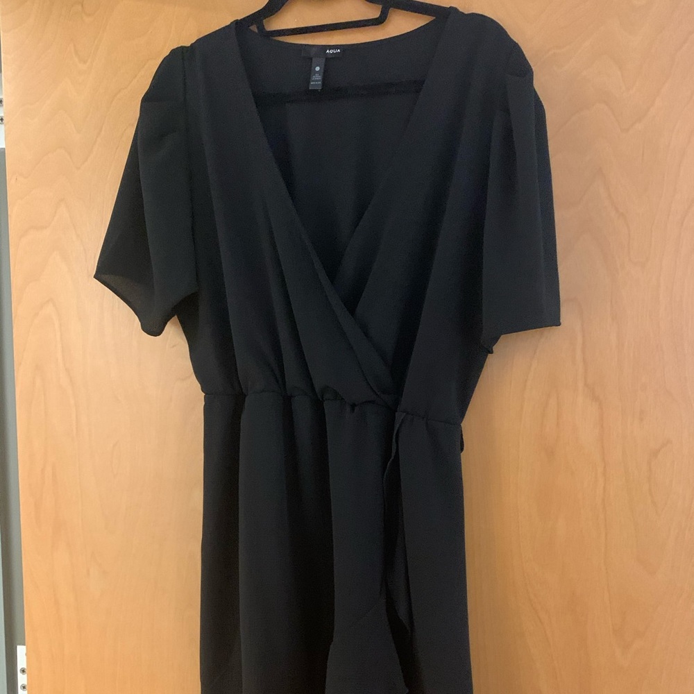 Aqua From Bloomingdale’s black dress with ruffles
